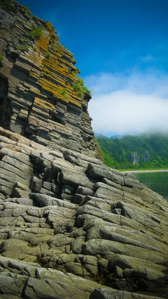 Formación Basaltos Columna Del Cabo Stolbchaty Kunashir Las Islas Del — Foto de Stock