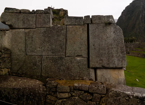 Acercamiento Albañilería Poligonal Sitio Arqueológico Machu Picchu Cuzco Perú — Foto de Stock