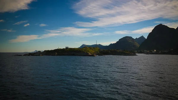 Zonsondergang Zonsopgang Zee Lofoten Archipelfgo Uit Moskenes Bodo Ferry Noorwegen — Stockfoto