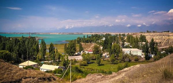 Vista Panorâmica Aérea Para Karakol Towm Anteriormente Przhevalsk Lago Issyk — Fotografia de Stock