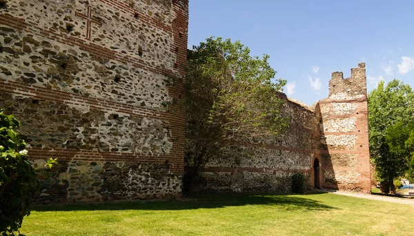 Veduta Delle Antiche Mura Della Torre Trigoniu Salonicco Grecia — Foto Stock