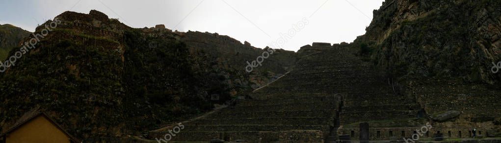 Terraces of Pumatallis in Ollantaytambo archaeological site at Cuzco province, Peru