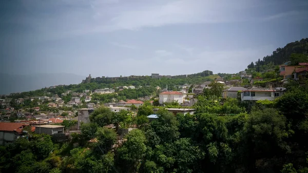 Vista Panorámica Del Castillo Gjirokastra Con Pared Reloj Gjirokaster Albania — Foto de Stock