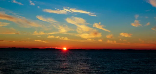 Sunset Sunrise Sea Lofoten Archipelago Moskenes Bodo Ferry Norway — Stock Photo, Image