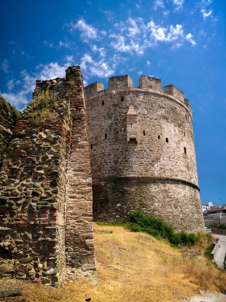 Veduta Delle Antiche Mura Della Torre Trigoniu Salonicco Grecia — Foto Stock