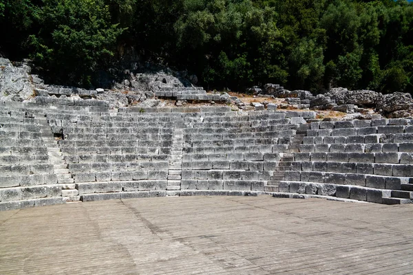 Panoramic view to theatre ruins of ancient town of Butrint near Sarande, Albania