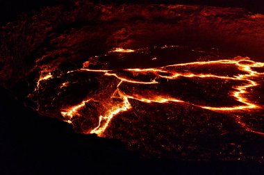 Haldeki yanardağ krater, lav, Danakil depresyon, Etiyopya erime Panoraması
