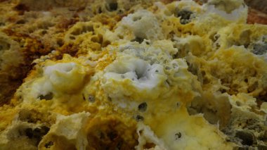 Dallol volkanik krater Danakil depresyon uzaktan, Etiyopya içinde tuz yapısı yakın çekim