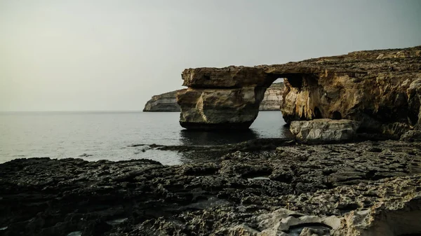 Vista Mar Ventana Azure Arco Natural Ahora Desaparecido Gozo Isla — Foto de Stock
