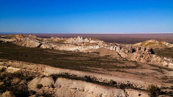 Vista Panorámica Mar Aral Desde Borde Plateau Ustyurt Atardecer Karakalpakstan — Foto de Stock
