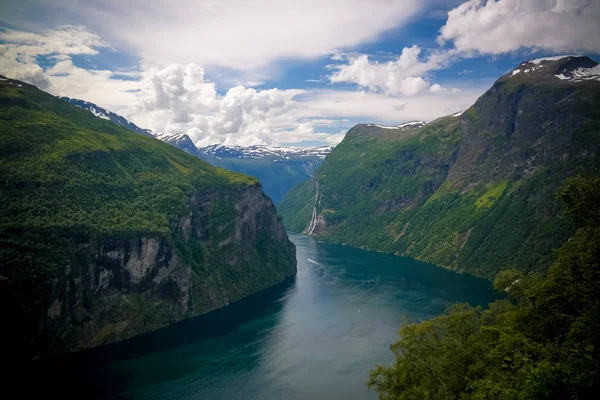 Letecké Panorama Pohled Fjordu Geiranger Trollstigen Norsko — Stock fotografie