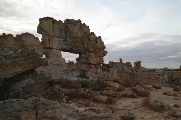 Abstract Rock formation aka window at Isalo national park at sunset in Madagascar