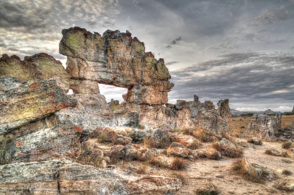 Abstract Rock formation aka window at Isalo national park at sunset in Madagascar