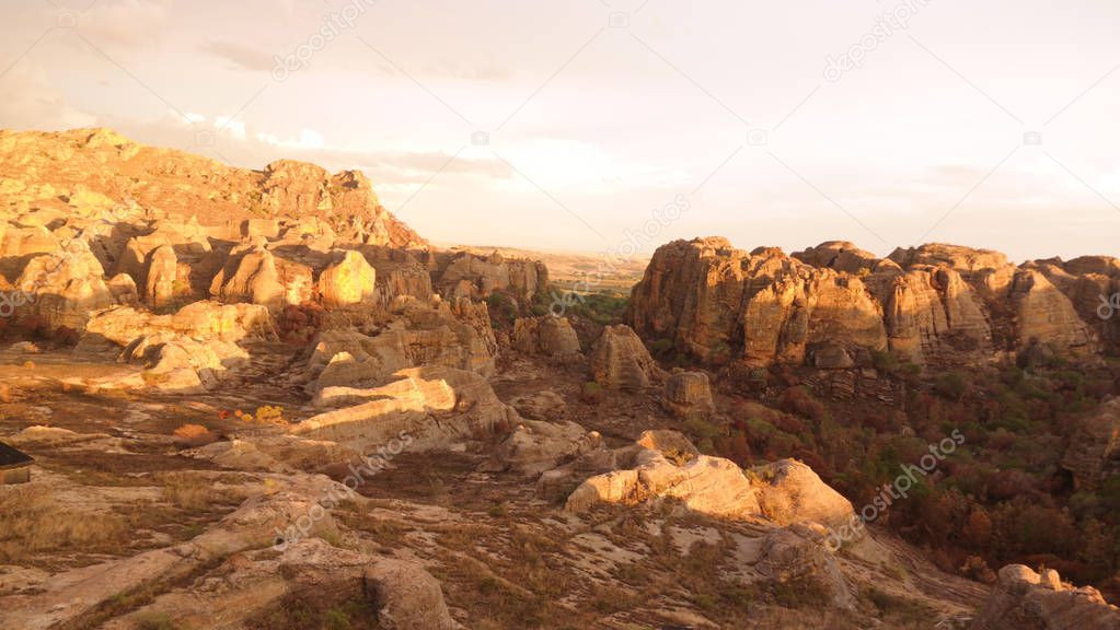 Abstract Rock formation in Isalo national park at sunset in Madagascar