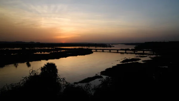 Vista Aérea Para Rio Níger Niamey Pôr Sol Níger — Fotografia de Stock