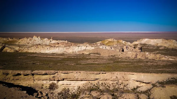 Vista Panorámica Mar Aral Desde Borde Plateau Ustyurt Atardecer Karakalpakstan —  Fotos de Stock