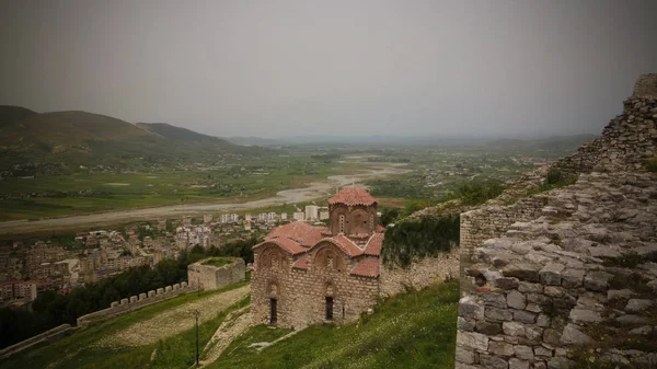 Veduta Aerea Panoramica Della Città Vecchia Berat Della Chiesa Della — Foto Stock