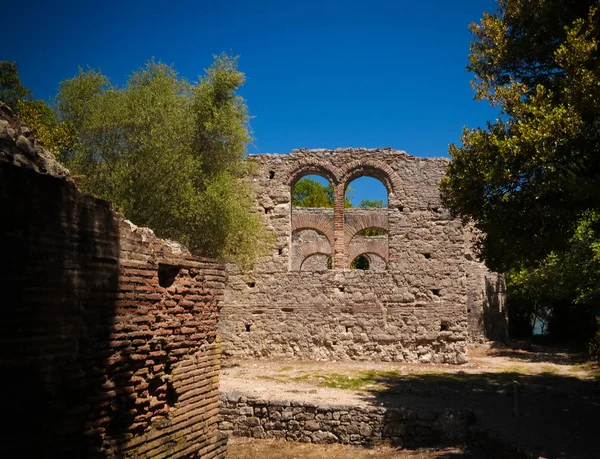 Vista Panorámica Las Ruinas Basílica Butrint Ciudad Antigua Cerca Sarande —  Fotos de Stock