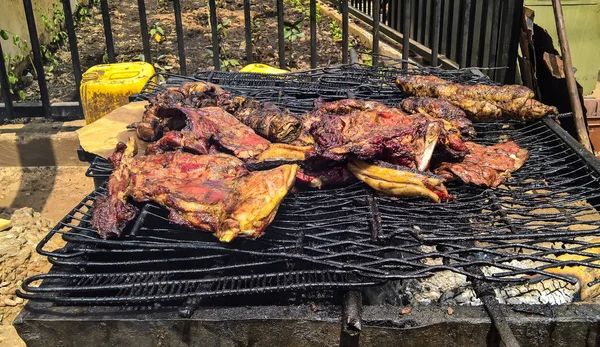 Close View Grilled Meat Street Food Niamey Negro — Stok Foto