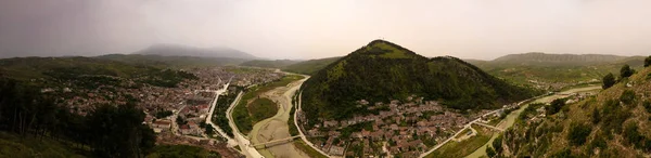Vue Aérienne Panoramique Vieille Ville Berat Rivière Osum Depuis Château — Photo
