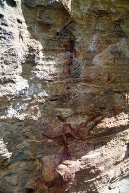 kumtaşı ile bushmen aka San insanlar kaya resimleri, Malealea, Mafeteng, Lesotho yakınındaki Makhaleng Vadisi