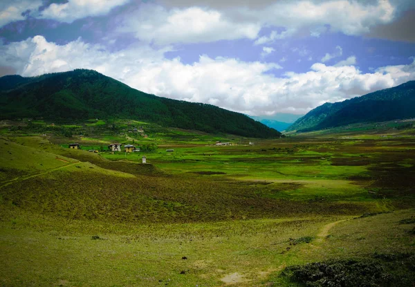 Paisagem Montanha Phobjikha Vale Butão Himalaia — Fotografia de Stock