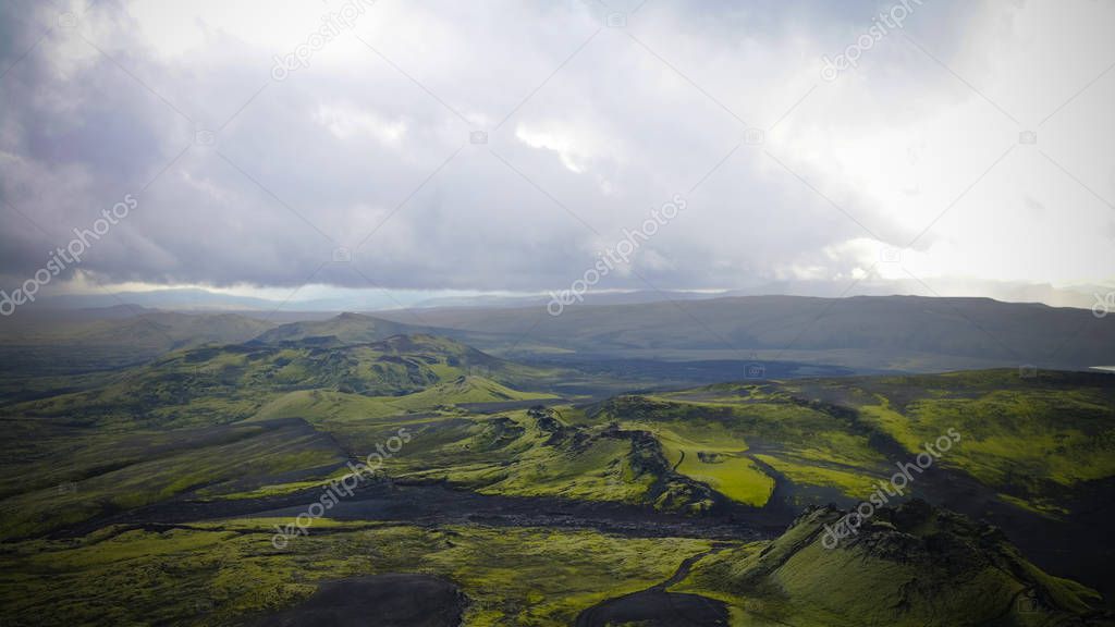Landscape of Lakagigar valley and Laki craters in central Iceland