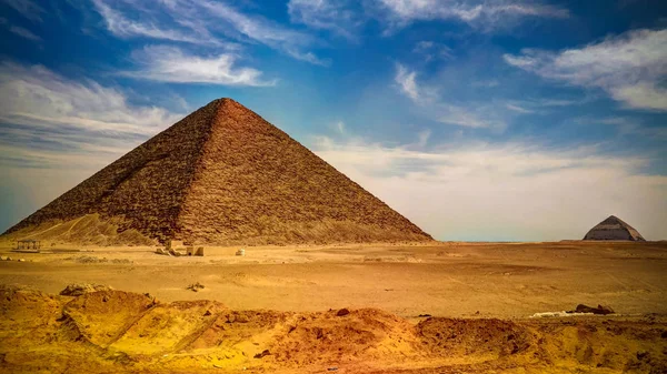 Vista Panorámica Pirámide Doblada Sneferu Pharao Pirámide Satélite Rojo Dahshur — Foto de Stock