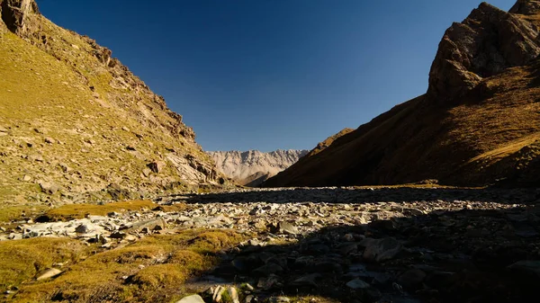 Pôr Sol Vista Para Rio Tash Rabat Vale Província Naryn — Fotografia de Stock