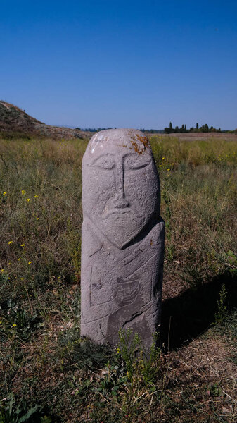 Kurgan stelae aka Balbals near the Berana tower in Tokmok,Chuy Valley Kyrgyzstan