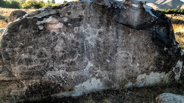 Aka Petroglypgs Alan Cholpon Ata Issyk Kul Kyrgyzstan Resim Rock — Stok fotoğraf