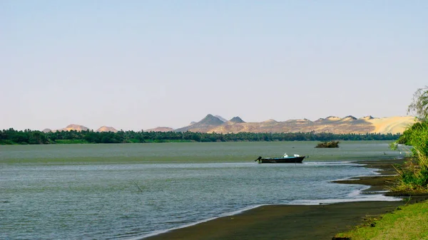 Paisagem Panorâmica Com Rio Nilo Perto Ilha Sai Kerma Sudão — Fotografia de Stock