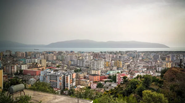 Aerial panoramic view to Vlore city and sea, Albania — Stock Photo, Image