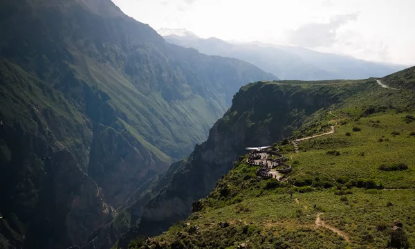 Condores acima do cânion Colca no ponto de vista de Condor Cross ou Cruz Del Condor, Chivay, Peru — Fotografia de Stock