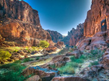 Panorama içinde kanyon aka Guelta d'Archei Doğu Ennedi, Çad içinde