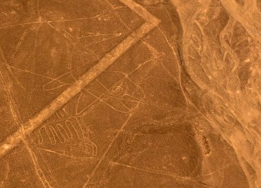 Nazca geoglyph hatları nam-ı diğer Whale, Ica, Peru havadan uçak panoramik görünümü