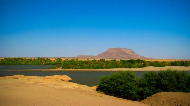 Panoramic landscape with the Nile river near Sai island , Kerma, Sudan clipart