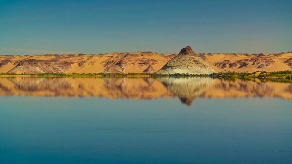 Panoramic view to Teli lake group of Ounianga Serir lakes at the Ennedi, Chad