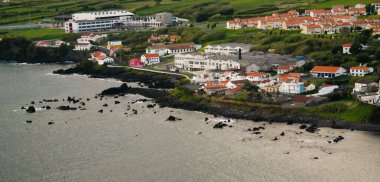 Porto PIM Bay Sanset görünümünden Dağı Guia Faial Adası, Azores, Portekiz