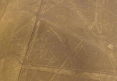 Nazca geoglyph hatları nam-ı diğer örümcek, Ica, Peru havadan uçak panoramik görünümü