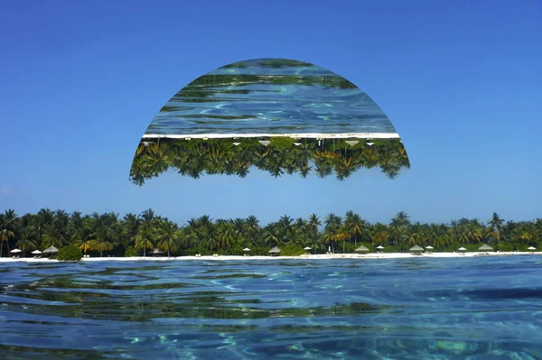 Palmeiras Margem Uma Ilha Tropical Água Oceânica Numérica Transparente Figura — Fotografia de Stock