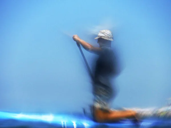 Man Paddle Sea Rowing Paddle Defocused — Stock Photo, Image