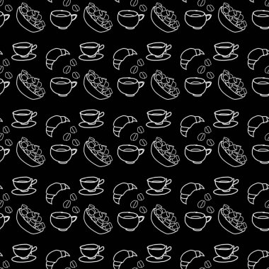 Doodle kahve ve çay seamless modeli. Cafe menü için kroki kahve ve çay çizimleri ile arka plan