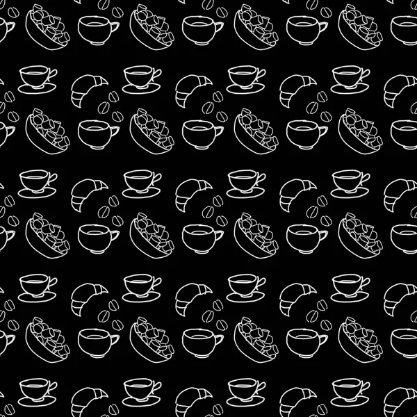 Doodle coffee and tea seamless pattern. Background with sketch coffee and tea drawings for cafe menu