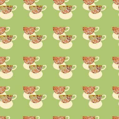 Kahve bardağı bir tek renk düzeni ile Seamless modeli. Soyut yazdırma elle çizilmiş. Tekstil, ambalaj kağıdı, bulaşıkları