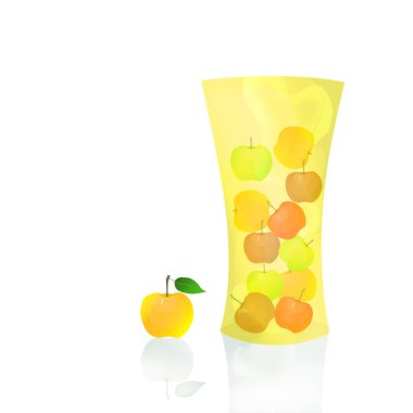 Bir bardak elma suyu stilize edilmiştir. Meyve figürlü nesnesindeki farklı renklerde. Çizilmiş