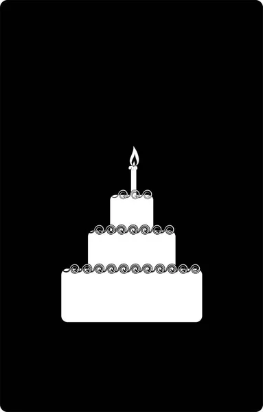Gâteau Blanc Avec Une Bougie Allumée Isolée Sur Fond Noir — Image vectorielle