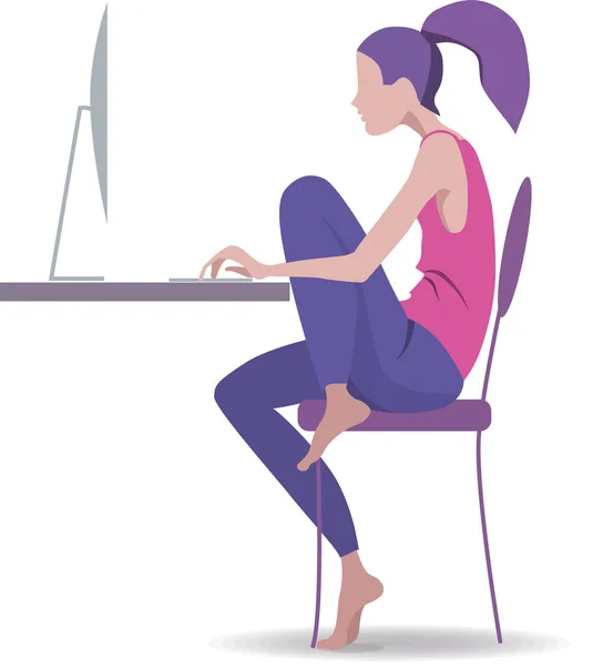 La mujer de negocios en el escritorio está trabajando en la computadora. Vector i — Vector de stock