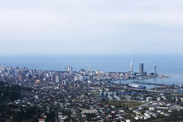 Batumi Panoráma Urbanisztikai Városkép Tengerre Néző Hegyen Tenger Láthatáron Egyesíti — Stock Fotó