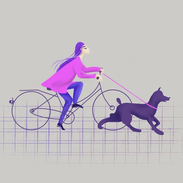 Walk on a bicycle with a dog. — Stock Photo, Image